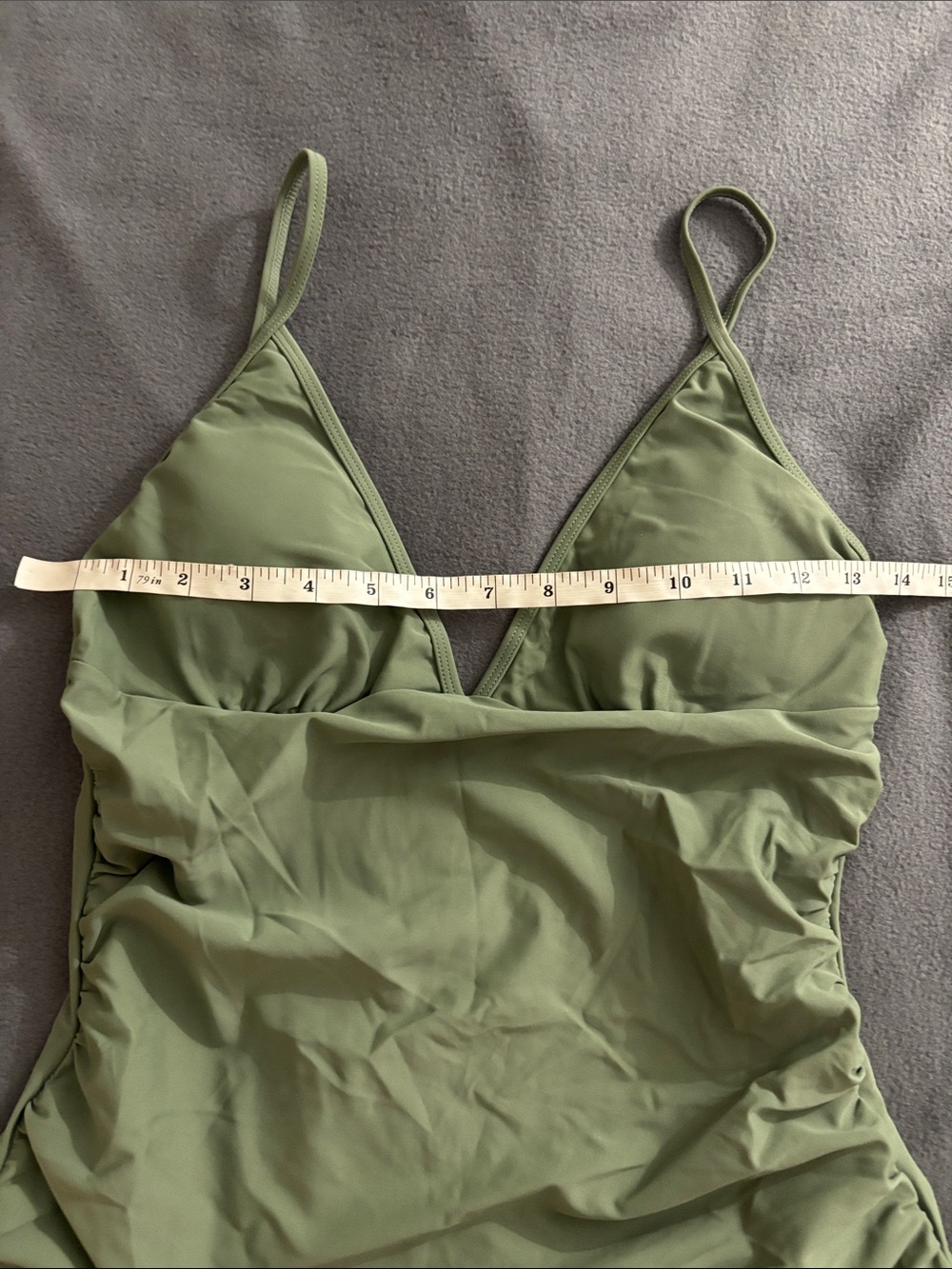 Women’s Olive Green One Piece Swimsuit Ruched V Neck Adjustable Straps Size L - Picture 2 of 5